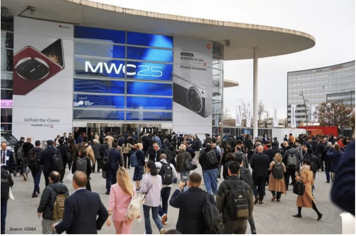 outside the MWC conference, people entering the building
